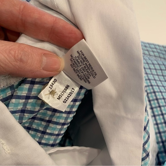 Peter Millar CrownSport Men’s seersucker navy aqua and white plaid short Size 40 - Picture 10 of 11